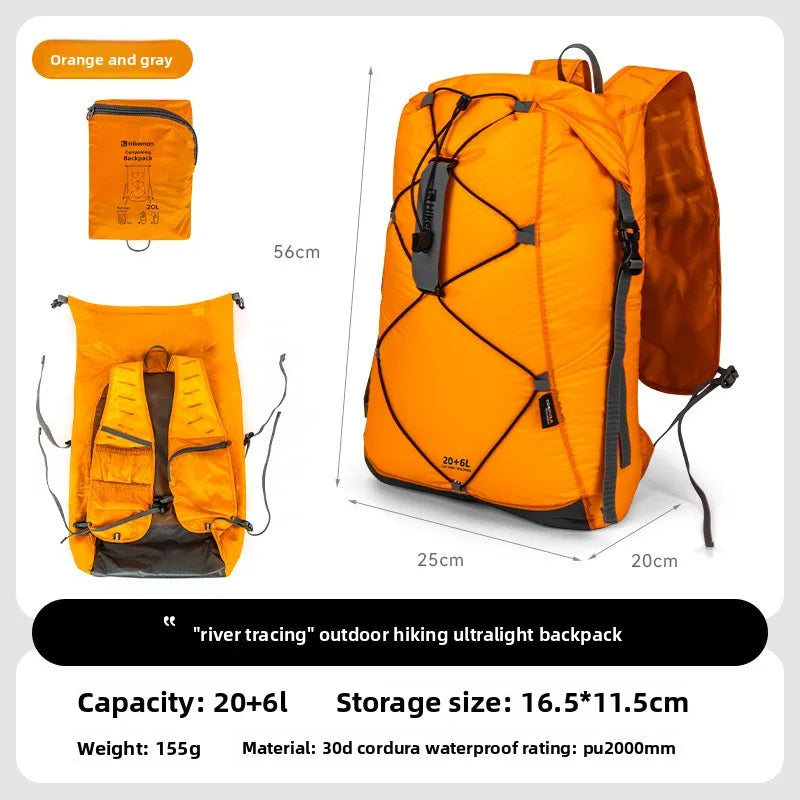 Hikeman Outdoor Sports Backpack Travel Hiking Silicone-Coated Water-Resistant Lightweight Foldable Large Capacity Backpack