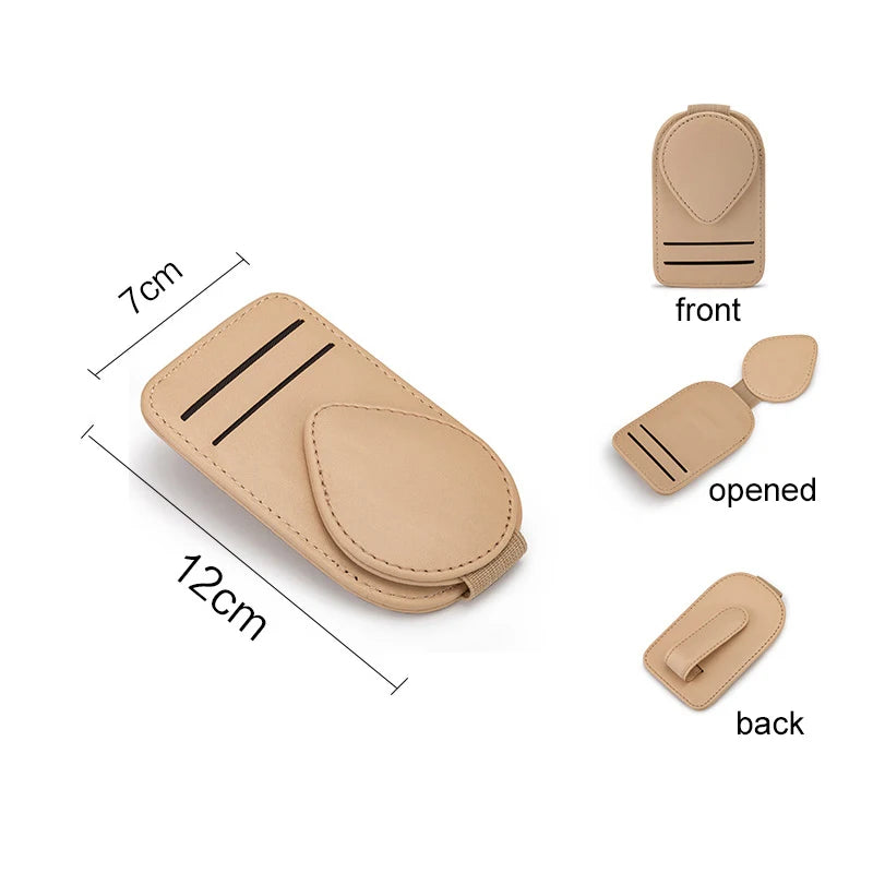 Car Sunglasses Holder Clip Universal Auto Sun Visor Eyeglass Hanger Cards Glasses Storage Bracket Leather Interior Accessories