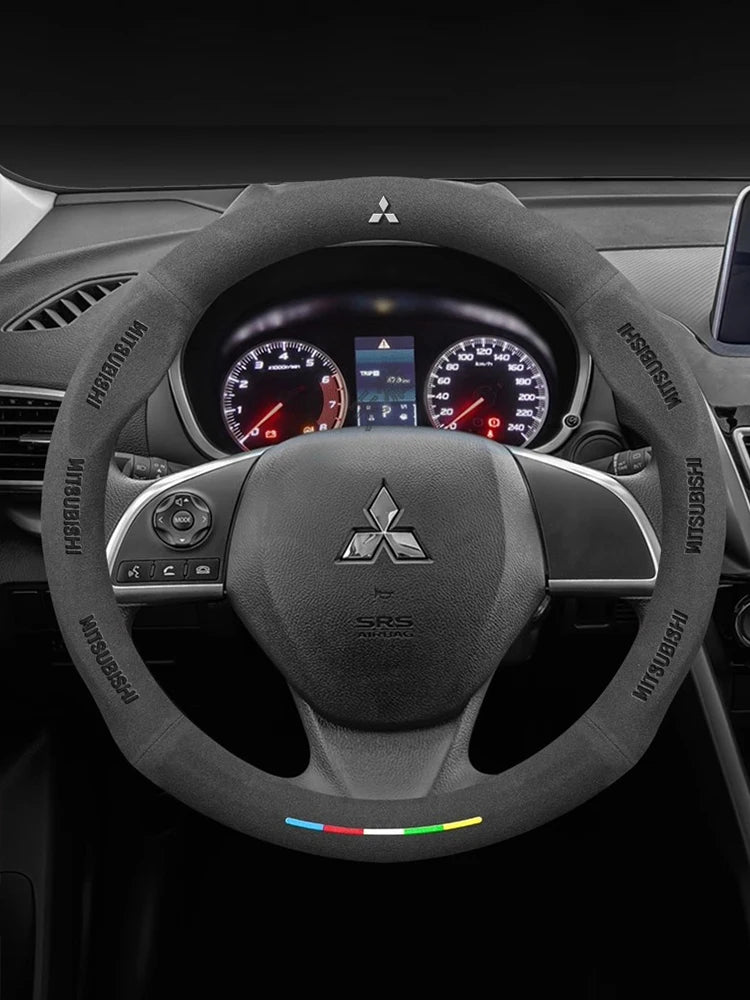 For Mitsubishi Outlander Pajero Asx Colt Lancer EX Evolution X L200 Triton RALLIART Car Suede Carbon fiber Steering Wheel Cover
