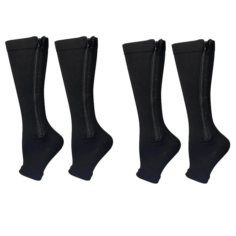 4 Compression Socks for Varicose Support with Zipper Outdoor Running Fitness Hiking Anti-fatigue Medical Diabetes Swelling Care