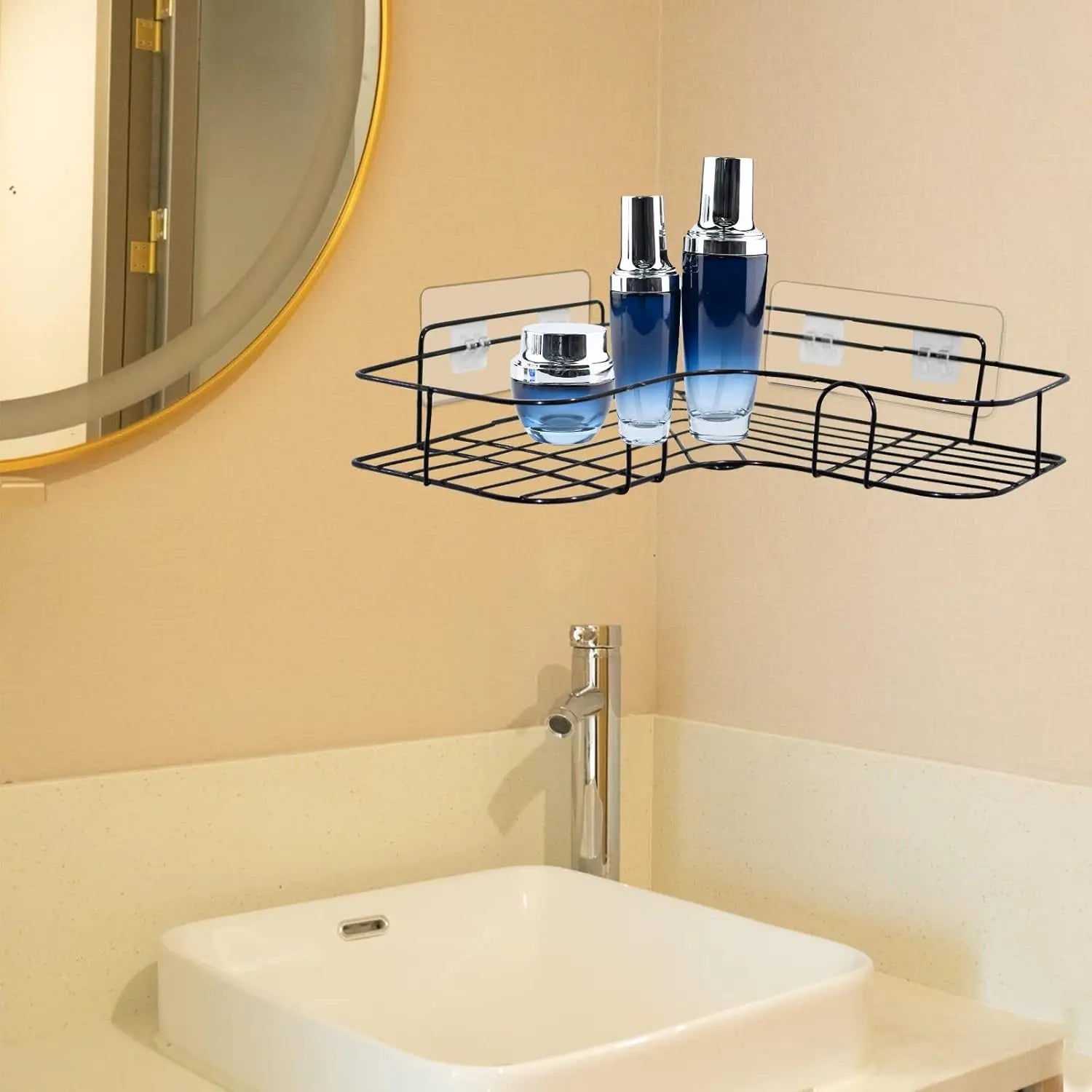 4Pack Shower Caddy Adhesive for Replacement Strong Transparent Adhesive Storage Shelves Sticky Pads No Drilling for Corner Shelf