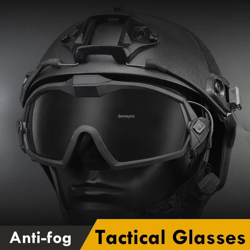 Tactical Goggles with Micro Fan Anti Fog Outdoor Paintball CS Game Motocycle Goggle with Interchangeable Lens