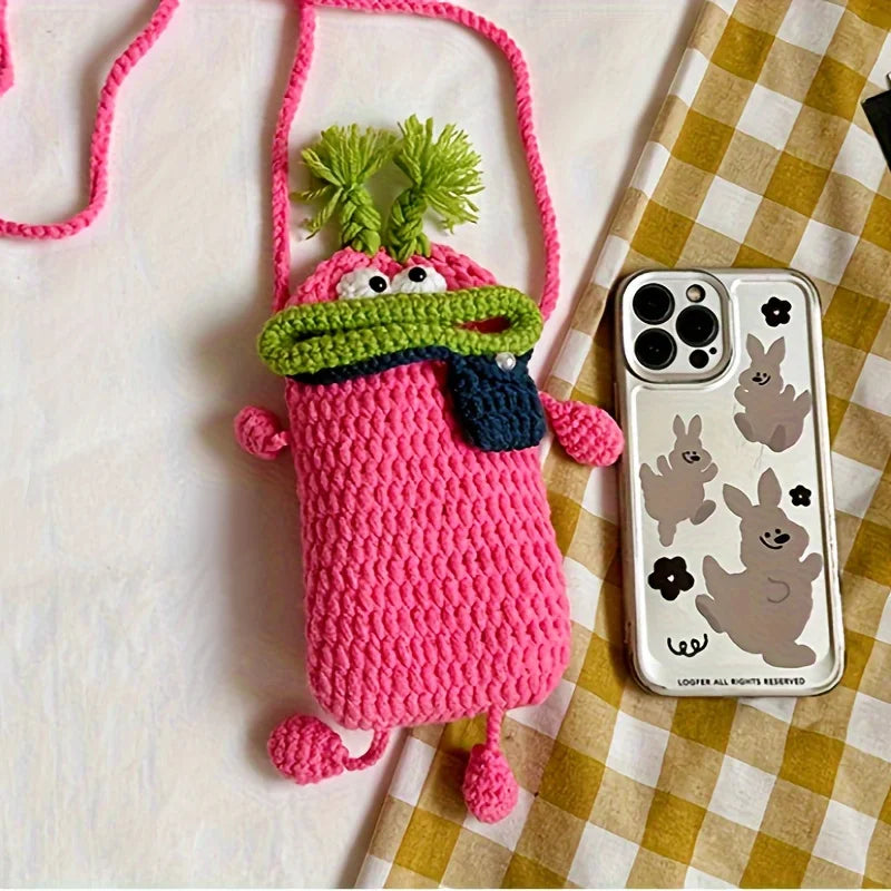 Fashionable Hand-Crocheted Animal-Print Crossbody Bag - For Women (Cute Flip-Top Phone Pouch, the Perfect Accessory)