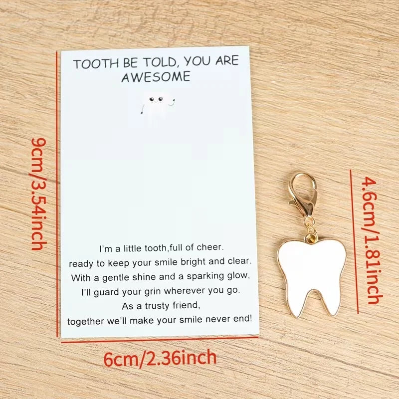 10 Pieces of 2D Cartoon Tooth Keychains, Including Inspirational Greeting Cards, Dental-Themed Exclusive Accessories, Suitable for Various Styles of Wear, Versatile for Daily Commuting; Creative and Trendy Gifts, Perfect for