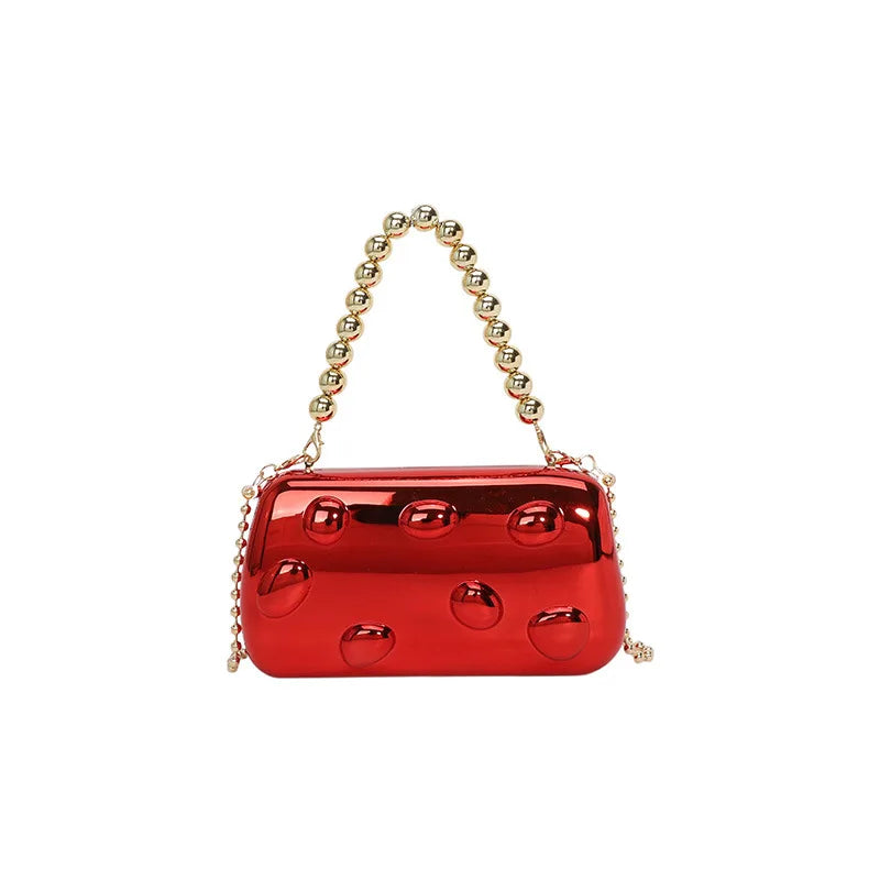 Personalized acrylic egg box bag 2026 new fashion glossy dinner bag women's beaded handbag
