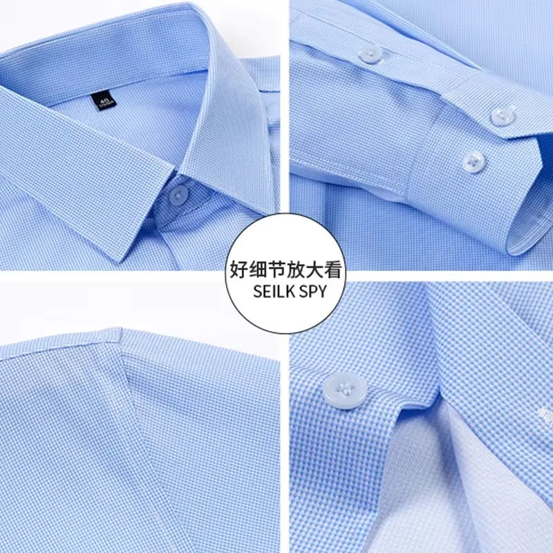 New Anti-Wrinkle Men Shirts Long Sleeves Dress Shirts For Men Slim Fit Camisa Social Business Blouse Plaid Striped Office Shirt