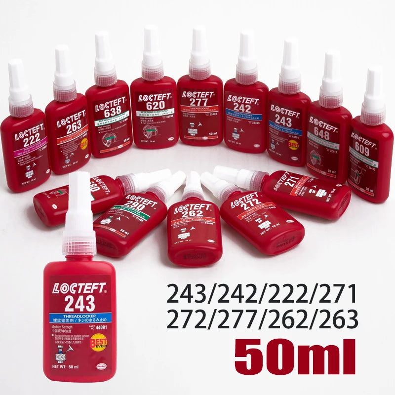 50ML Threadlocker 222 242 243 262 263 271 272 277 290 Screw Adhesive Anti-Loose Glue Quickly Cured Thread Locking Agent Glue