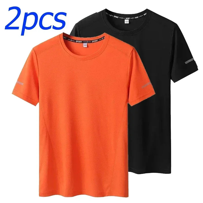1/2pcs Plus Size Men's T-Shirts Quick Dry Short Sleeves Tees Gym Jerseys Fitness Trainer Running Tops Sportswear Male Clothing