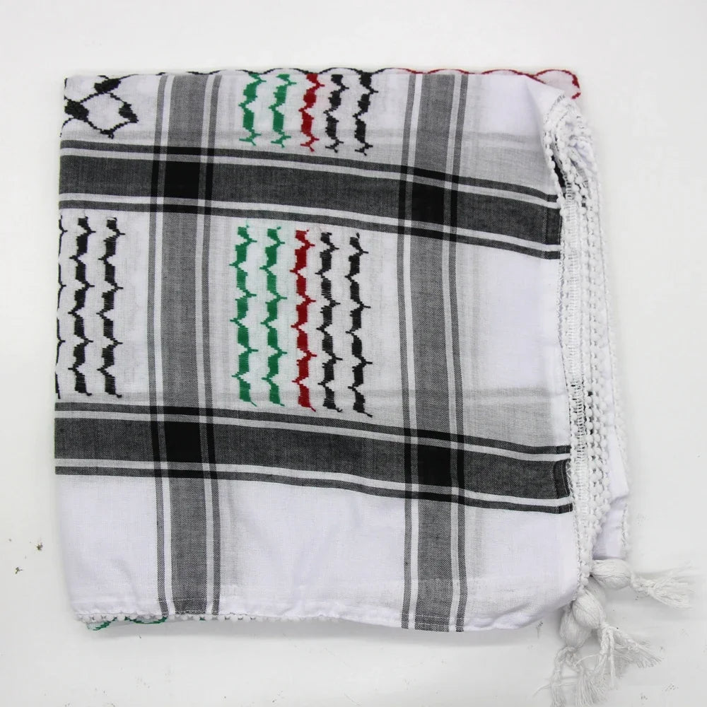 65% Cotton Unisex Scarves Desert Scarf Neck Head Wrap with Tassel Palestine Scarf Keffiyeh Arafat Hatta Arab Houndstooth