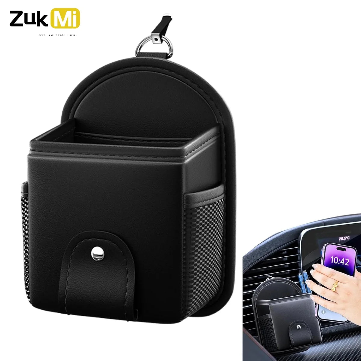 Health Gear Car Air Vent Storage Holder, Car Vent Organizer, PU Leather Vent Storage Bag with Hook, Pocket Car Air Vent Outlet O