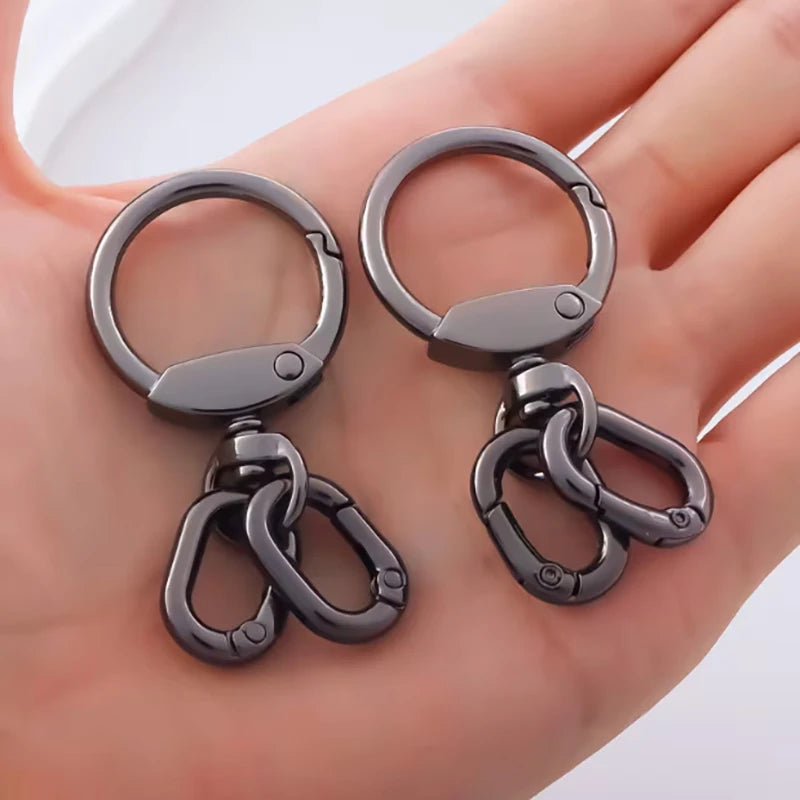 2Pcs Metal Keychain Clips with Double Carabiners Rotatable Lobster Clasps Open Hooks ID Badge Hooks Backpack Clips DIY Key Rings