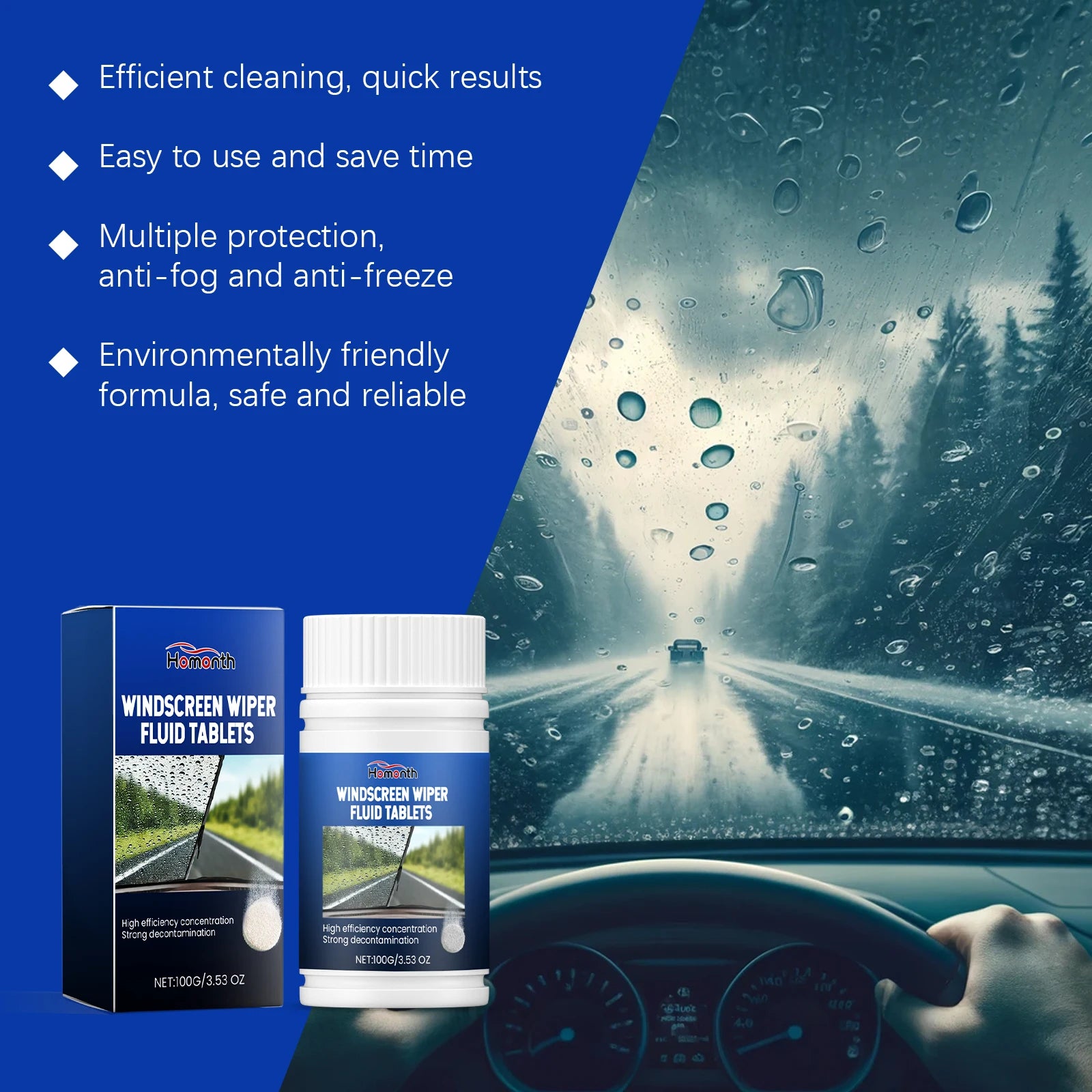 Car Windshield Cleaning Effervescent Tablets Remove Stains & Grease Film Effervescent Wash for Glass Windows Car Cleaning Tool