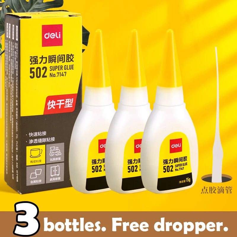 1-3pcs Deli 502 Super Glue Instant Quick-drying Cyanoacrylate Adhesive Leather Rubber Wood Metal Strong Bond Liquid Glue Tool
