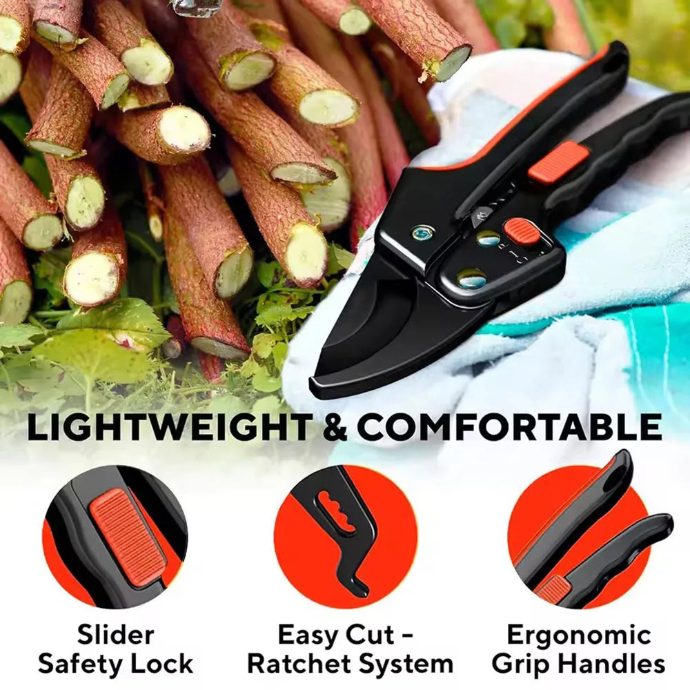 High Intensity Gardening Ratchet Pruning Scissors Increase Cutting Power by 3x, and the Ratchet Trimmer Is Very Suitable for Wea