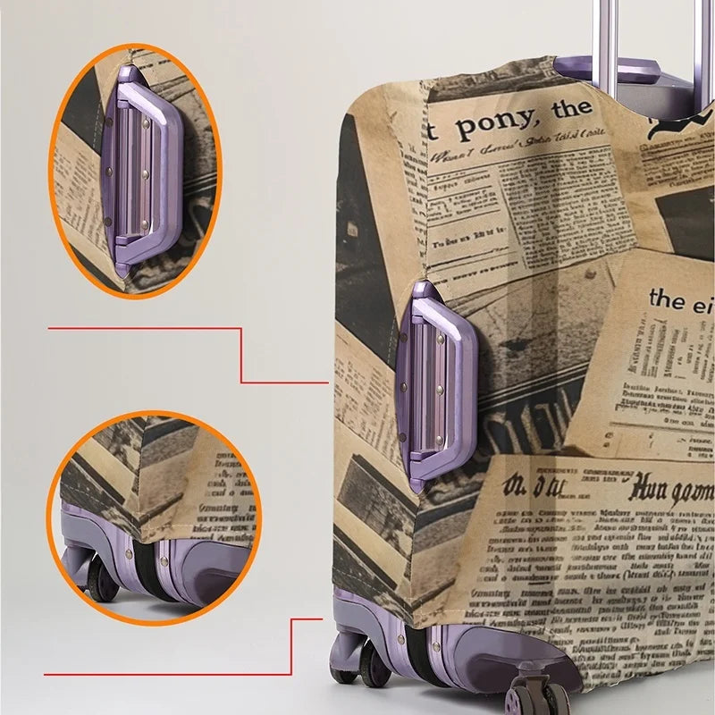 Vintage newspaper texture pattern luggage protection cover, suitable for 18-32 inch luggage covers, luggage handle gloves, trave