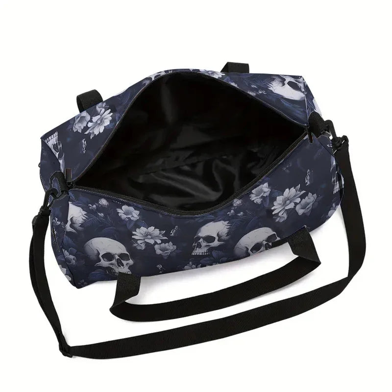 Skull Flower Large Capacity Luggage Bag  For Boy And Girls Best Gifts 2D Flat Cartoon Travel Duffels Hand Bag For Children