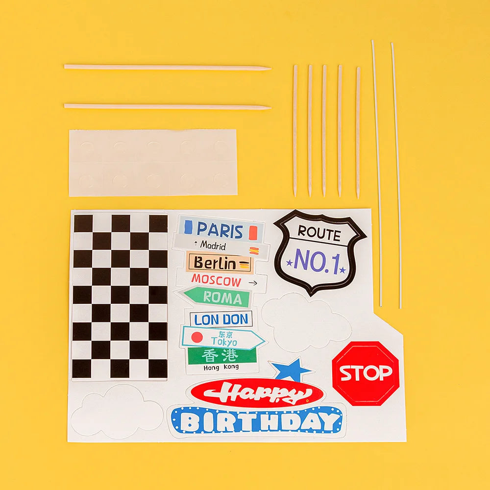 Cake Topper Happy Birthday Wedding Car Signpost Flag Star Kids Party Baby Shower Cupcake Toppers Decoration Baking Supplies DIY