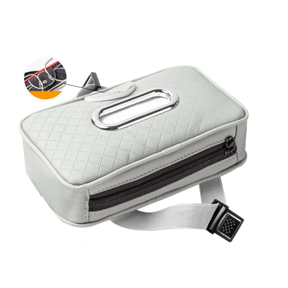 Thickened Car Visor Tissue Box Multi-Functional PU Leather Car Center Console Tissue Dispenser Space Saving with Glasses Clip