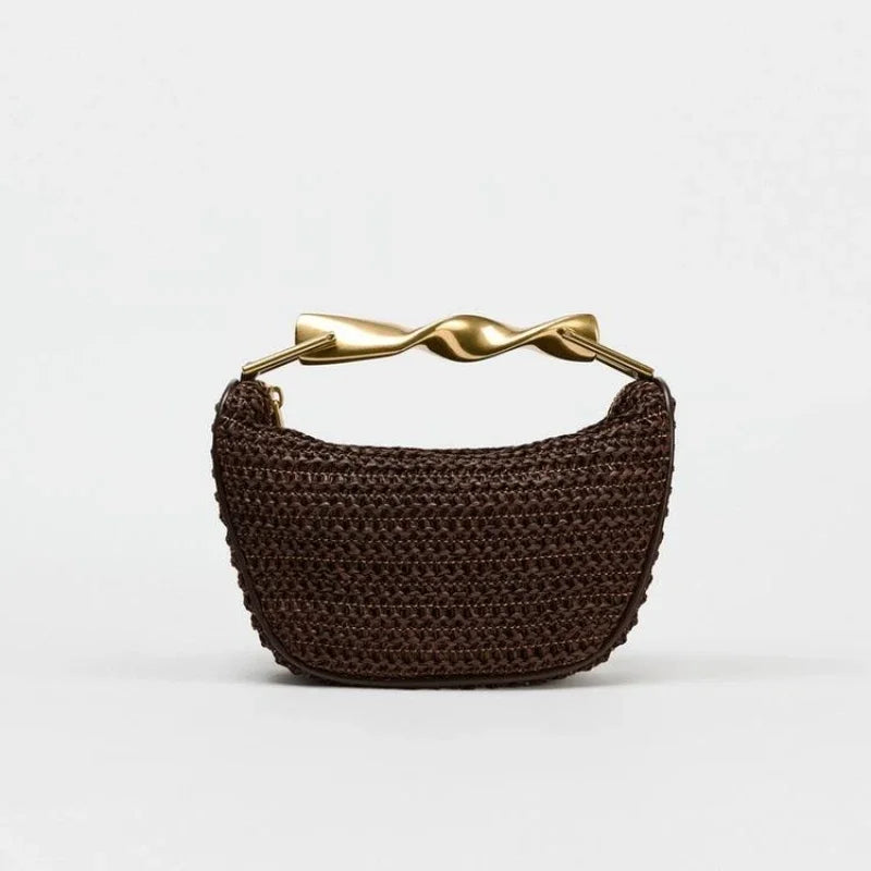 Women's Woven Straw Bucket Bag, Summer Half-Moon Beach Straw Shoulder Bag, Casual Tote Crossbody Purse
