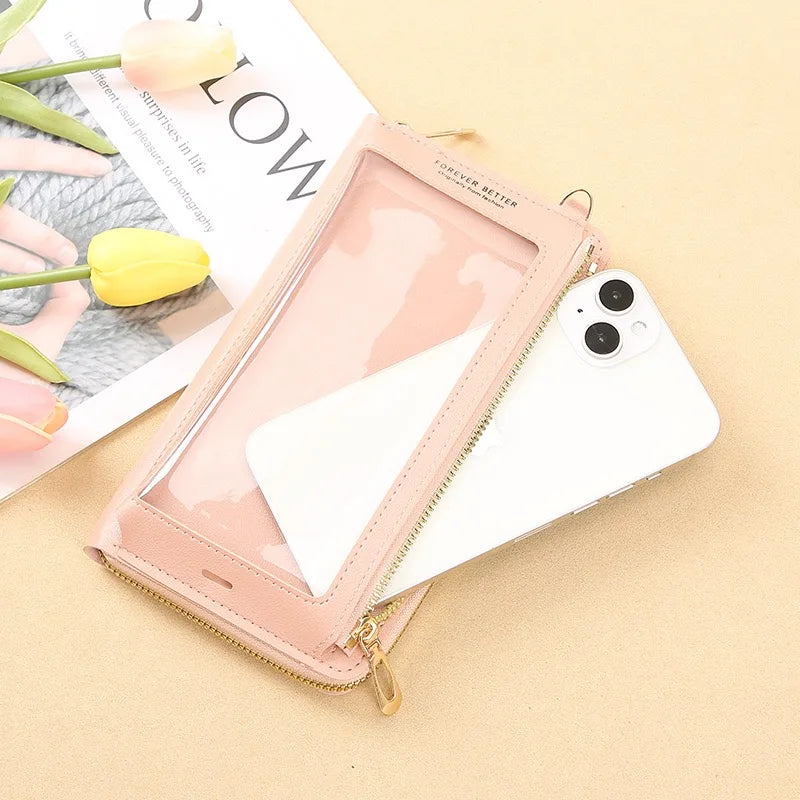 Women Touchable Phone Bag Crossbody Anti-theft Multifunctional Shoulder Bag Transparent Mini Purse Wallet Phone Pouch Messenger