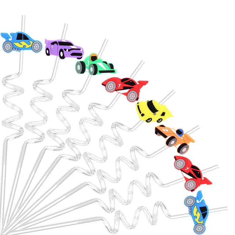 8pcs car shaped straws, reusable drinking milk, birthday theme party straws wedding cocktail bar party straws