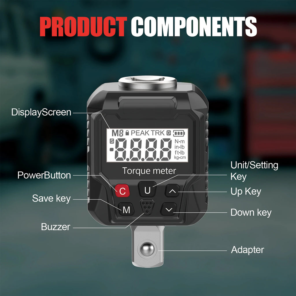 Buzzer Alarm Torque Meter Wrench 1/4'' 3/8'' 1/2'' Electronic Torque Wrench Digital Torque Adapter Bike Car Repair Hand Tool Set
