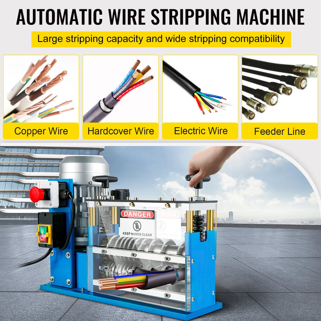 SucceBuy 370W 1.5-38mm Electric Wire Stripping Machine Cable Stripper 11 Channels Acrylic+Aluminum+Blade, Scrap Copper Recycling
