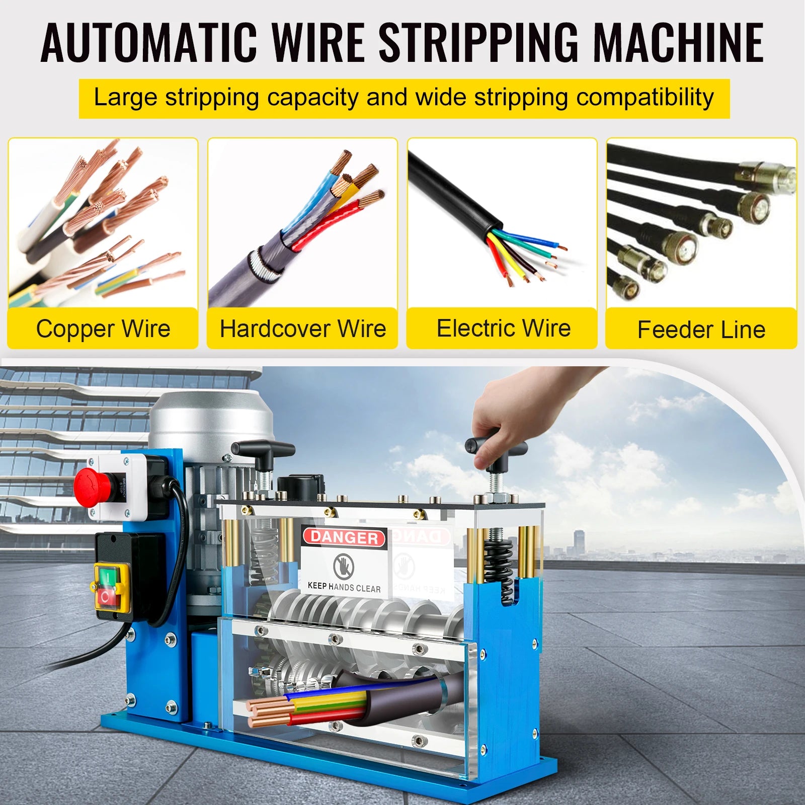 SucceBuy 370W 1.5-38mm Electric Wire Stripping Machine Cable Stripper 11 Channels Acrylic+Aluminum+Blade, Scrap Copper Recycling