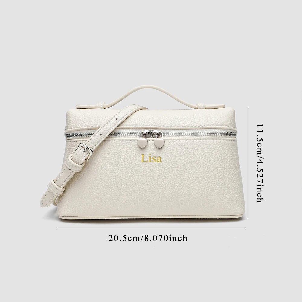 Customized name: pu leather texture, ins style lunch box bag, women's bag, new ostrich pattern commuter handbag, crossbody bag