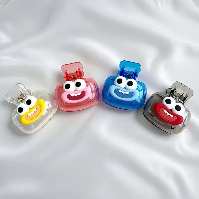 4-piece new cute and cheerful face-shaped toothbrush set in dopamine color combination with toothbrush dust cover