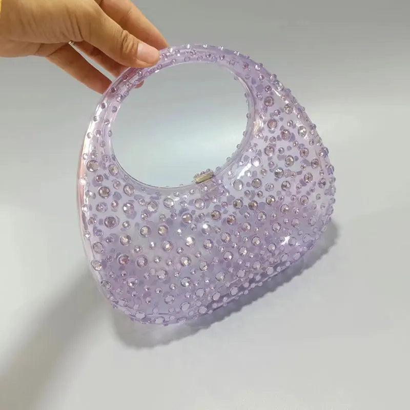 Diamond Women Bags Luxury Designer Handbags Rhinestones Box Transparent Acrylic Clutch Dresses Crescent Shoulder Crossbody Bag