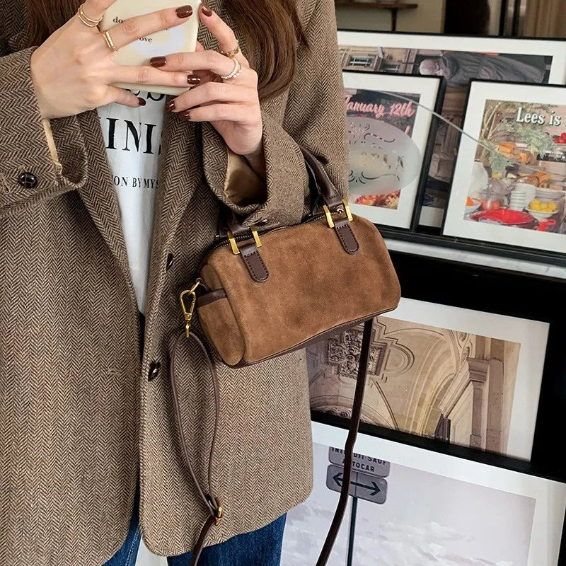 Hot Sale Lady Retro Versatile Velvet Boston Bag Women Korean Mini Handbag Female Classic Daily Commute Crossbody Bag