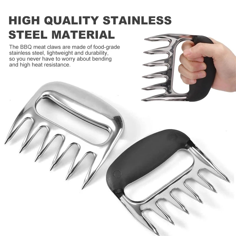 YOMEEI 2 Pcs/Set Stainless Steel Bear Claw Non-stick Meat Shredder Claws BBQ Meat Claws BBQ Fork Food Meat Separator BBQ Tools