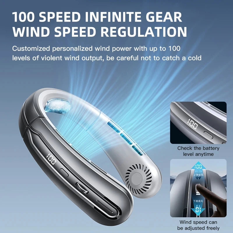 Lenovo 8000mAh USB Hanging Neck Fan Portable Bladeless Mini Rechargeable Mute LED Digital Display Electric Fans Air Cooler New