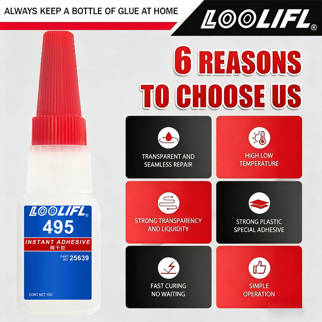 LOOLIFL 496 Multi-Purpose Super Glue Cyanoacrylate Adhesive  Instant Fast Adhesive diy Wood Glass Stronger All Bonding Glue tool