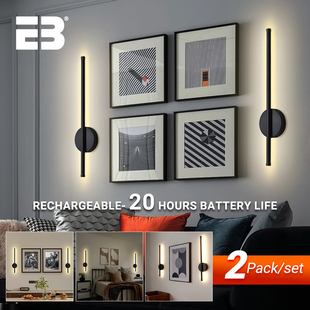 Battery Rechargeable Wall Light LED 50 80cm Wireless Dimming Interior Wall Sconce with Remote Beside Bedroom Lamps Home Decor