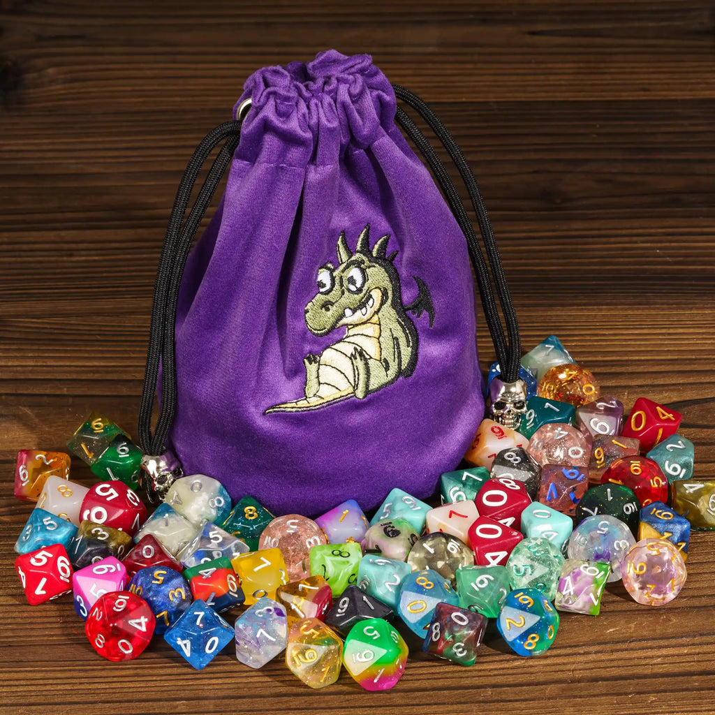 New Drawstring Dice Bag with Cute Pattern Flannelette Storage Bag Round Bottom Pouch for Packing Gift Dice Holder Board Game
