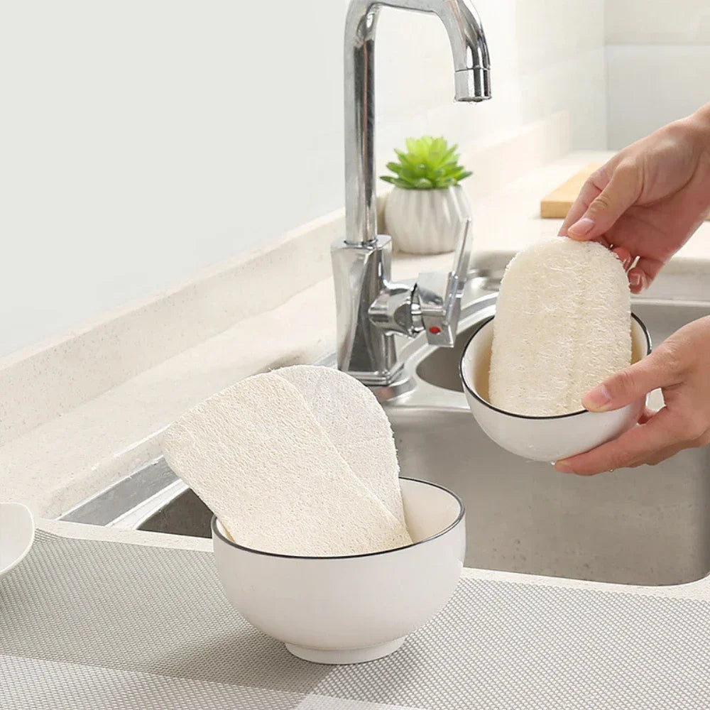 10Pcs Natural Luffa Sponge Dish Washing Cloth Loofah Scrub Pad Dish Pot Scrubber Sponge Household Kitchen Clean Brushes Pad