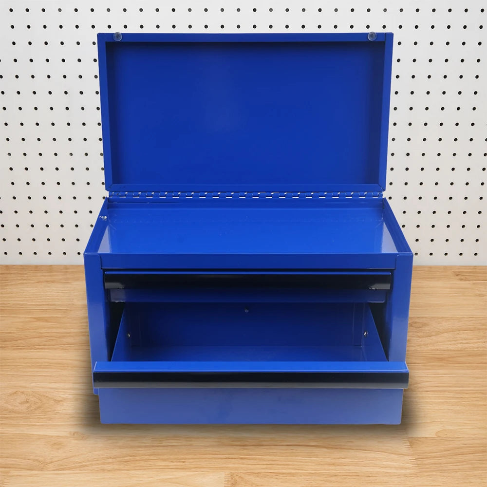 275MM Mini Metal Drawer Style Tool Storage Box Dark Blue 3 Layer Portable Top Opening Organizer for Easy Layered Sorting