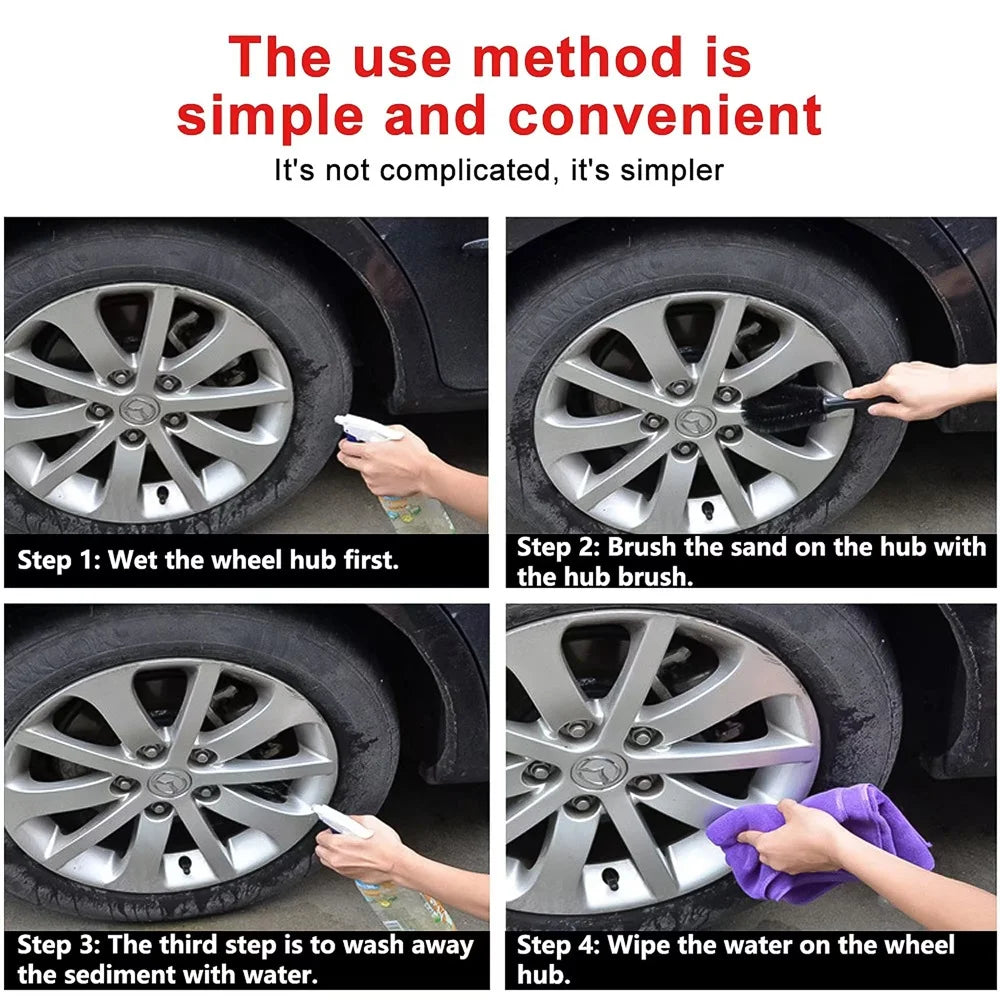 Car Wheel Brush Soft Bristle Tire Steel Ring Detail Cleaning Brush Tyre Alloy Soft Bristle Cleaner Car Washing Supplies Tool