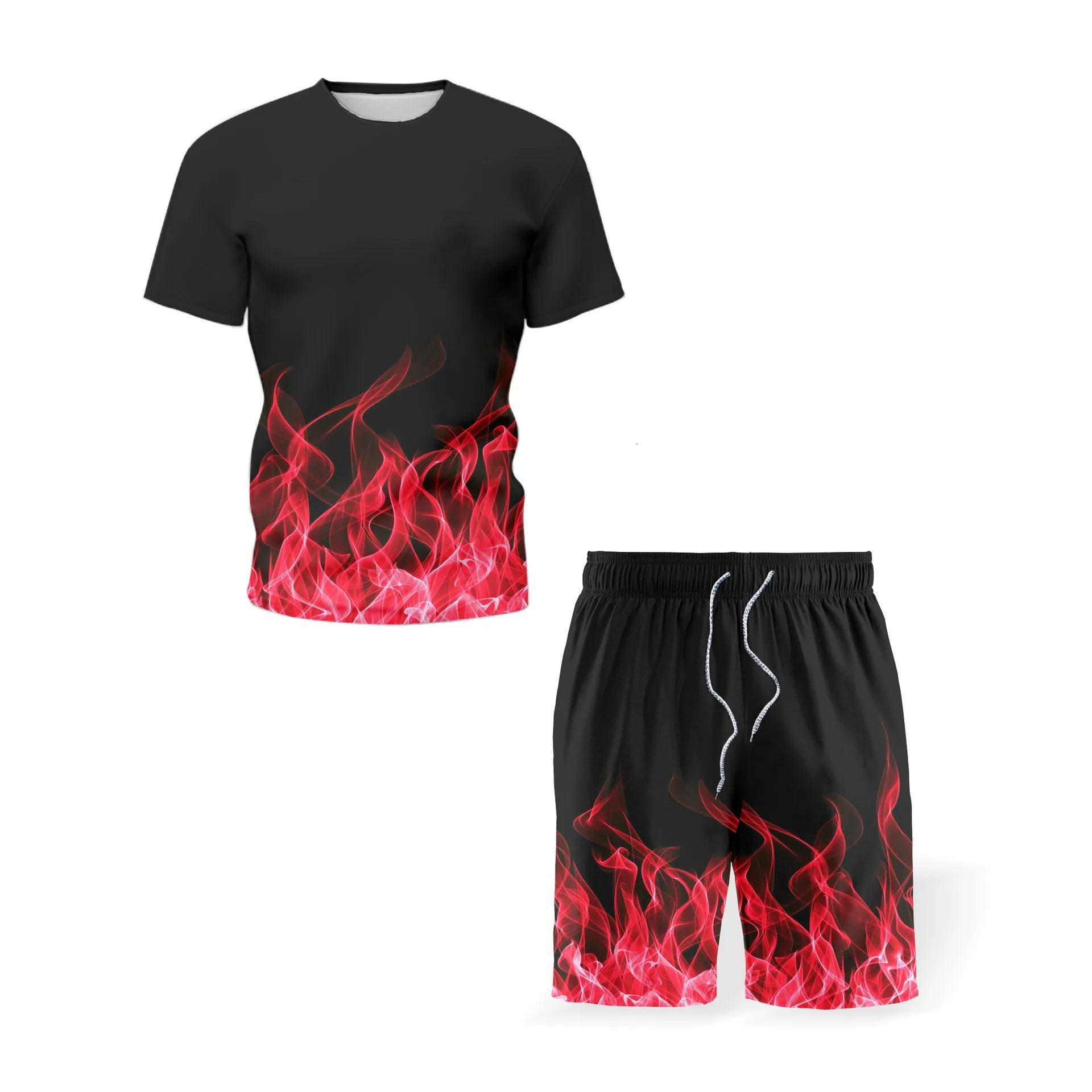 Summer Colorful Flame 3D Print Tracksuits Men Women Casual Short Sleeve T-Shirt Shorts Sets 2pcs Sportswear Suits Man's Clothing