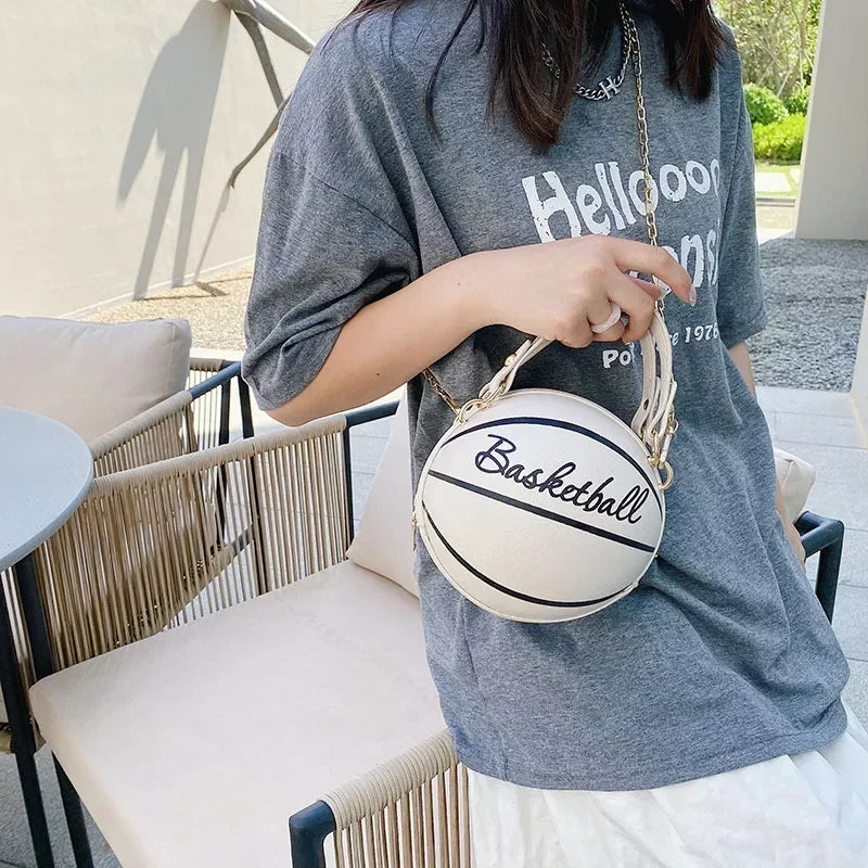 Personality Female Leather Pink Basketball Bag Ball Purses for Teenagers Women Shoulder Bags Crossbody Chain Hand Bags