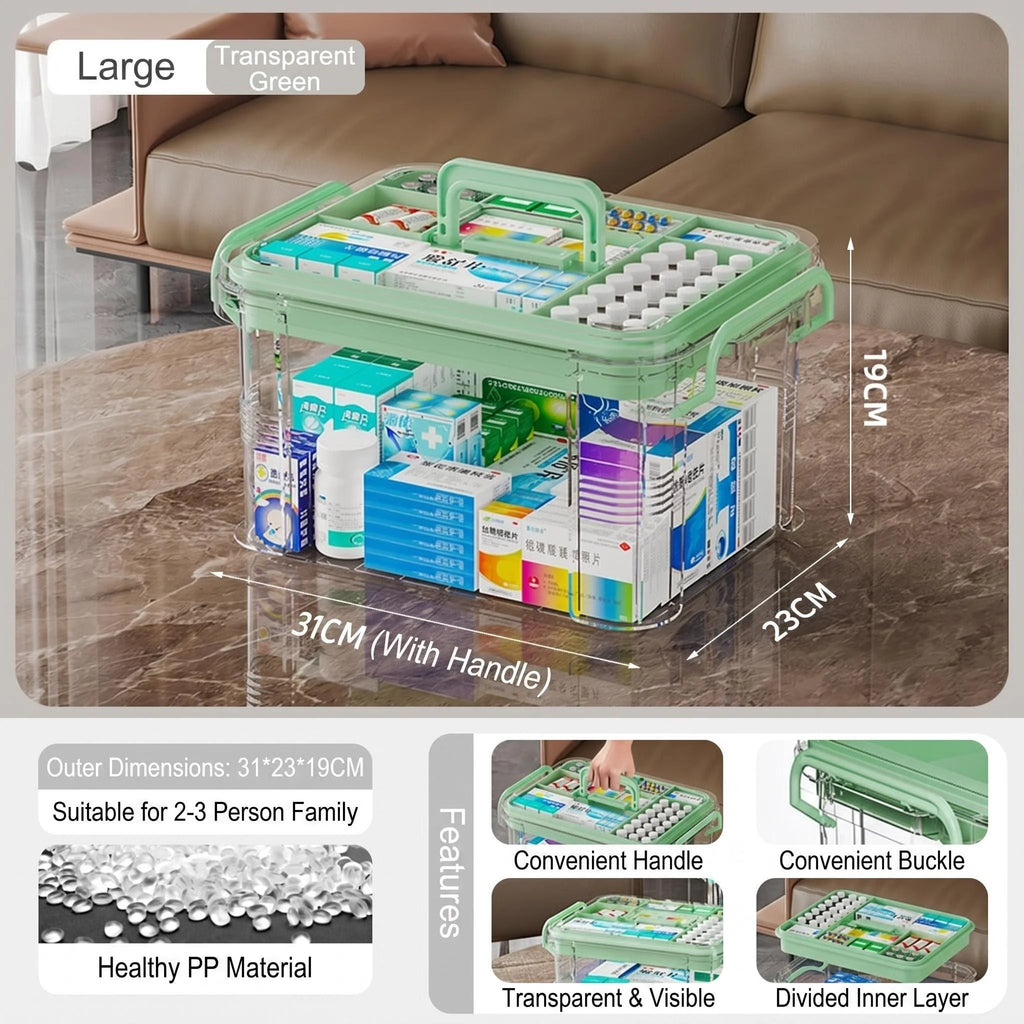 Transparent Double-Layer Medical Box Portable First Aid Medicine Box Home Handheld Large Capacity Child Medication Organizer