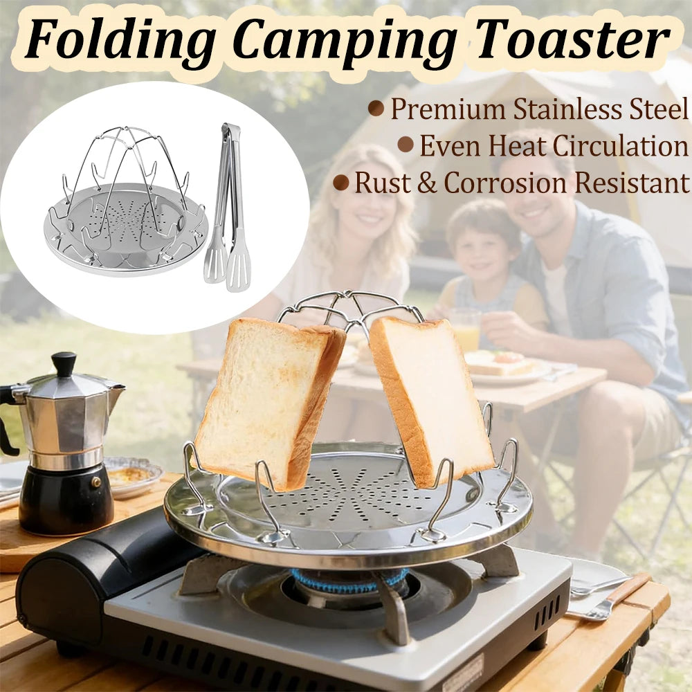 Foldable Stainless Steel Camping Toaster Rack Portable Gas Stove Bread Toast Holder Outdoor BBQ Picnic Hiking RV Burner Toaster