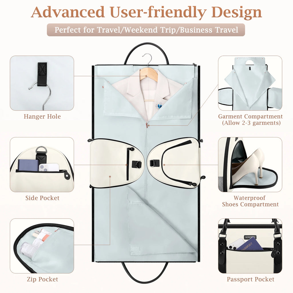 Travel Garment Bag, Convertible Garment Duffel Bags Combo with Shoe Compartment Toiletry Bag, Carry-On Weekend Overnight Bag for
