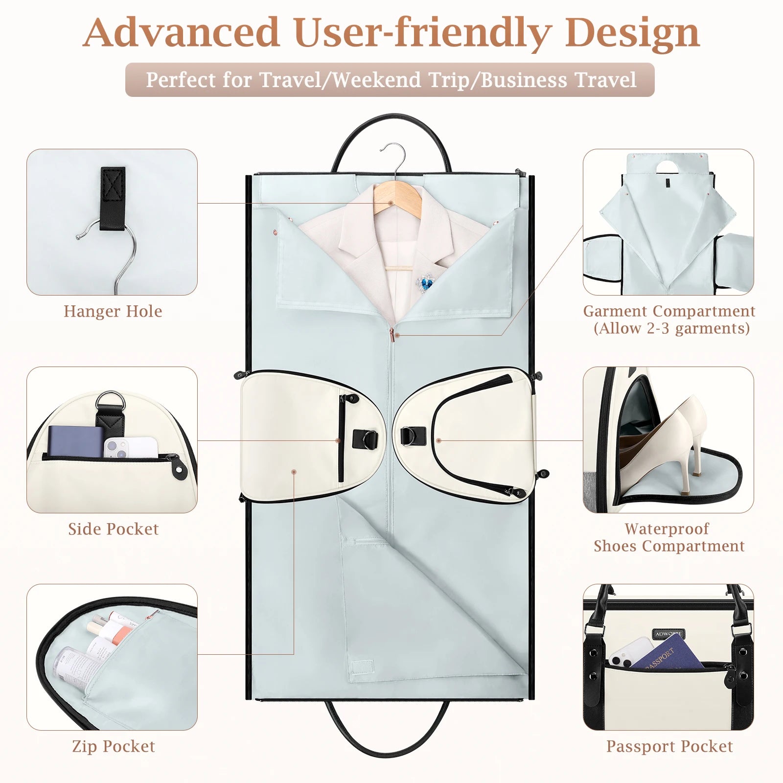Travel Garment Bag, Convertible Garment Duffel Bags Combo with Shoe Compartment Toiletry Bag, Carry-On Weekend Overnight Bag for