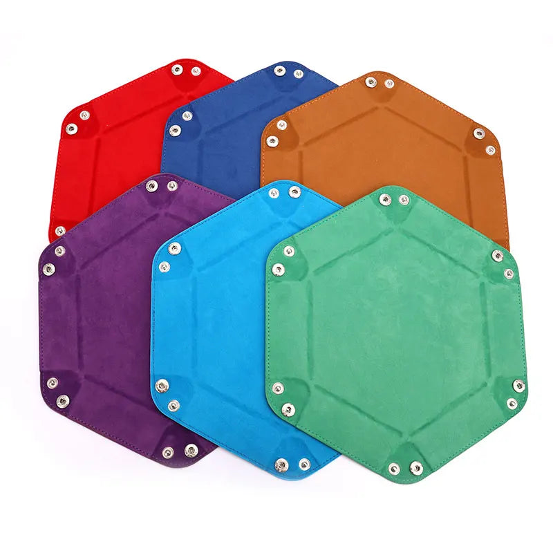 High Quality  Foldable Dice Tray Box PU Leather Folding Hexagon Coin Square Tray Dice Game