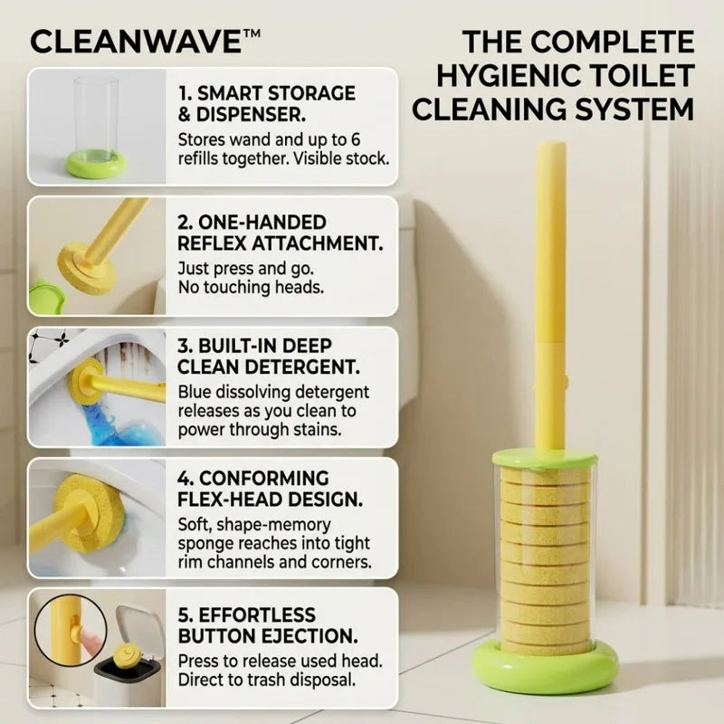 1/30x Disposable Toilet Brush Yellow Sponge Cleaning Pads Handle Replacement Sponge Wipe Head Home Bathroom Cleaning Supplies