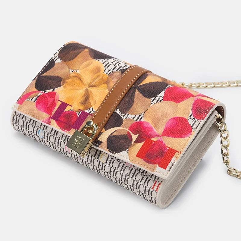 CH Chain Bag with Floral Letter Print Lock Design High Quality PU Material Women's 2026 Designer Shoulder Bag