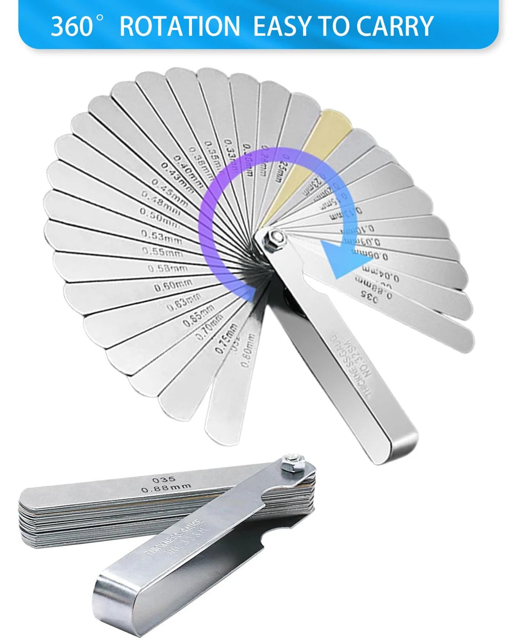 32 Blades Feeler Gauges Set Stainless Steel Dual Marked Metric and Standard SAE Valve Thickness Gauge Rangefinder